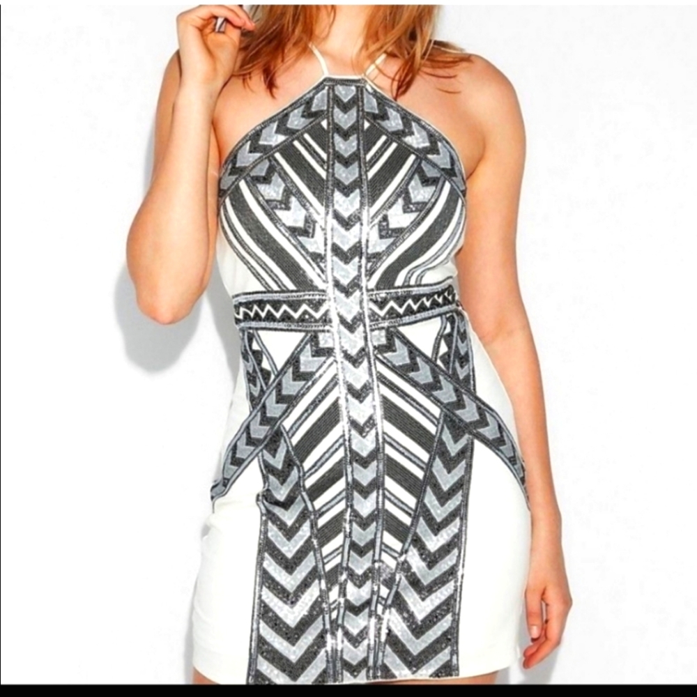Express Silver & White Party Dress